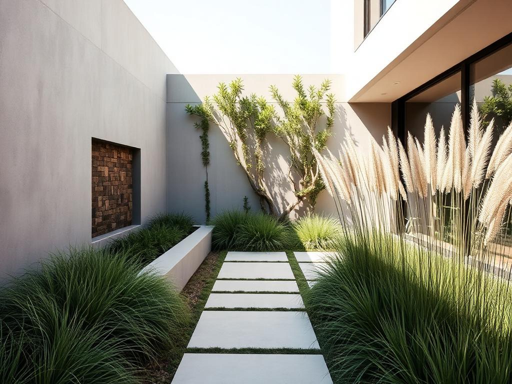 Modern minimalist garden with stone pavers